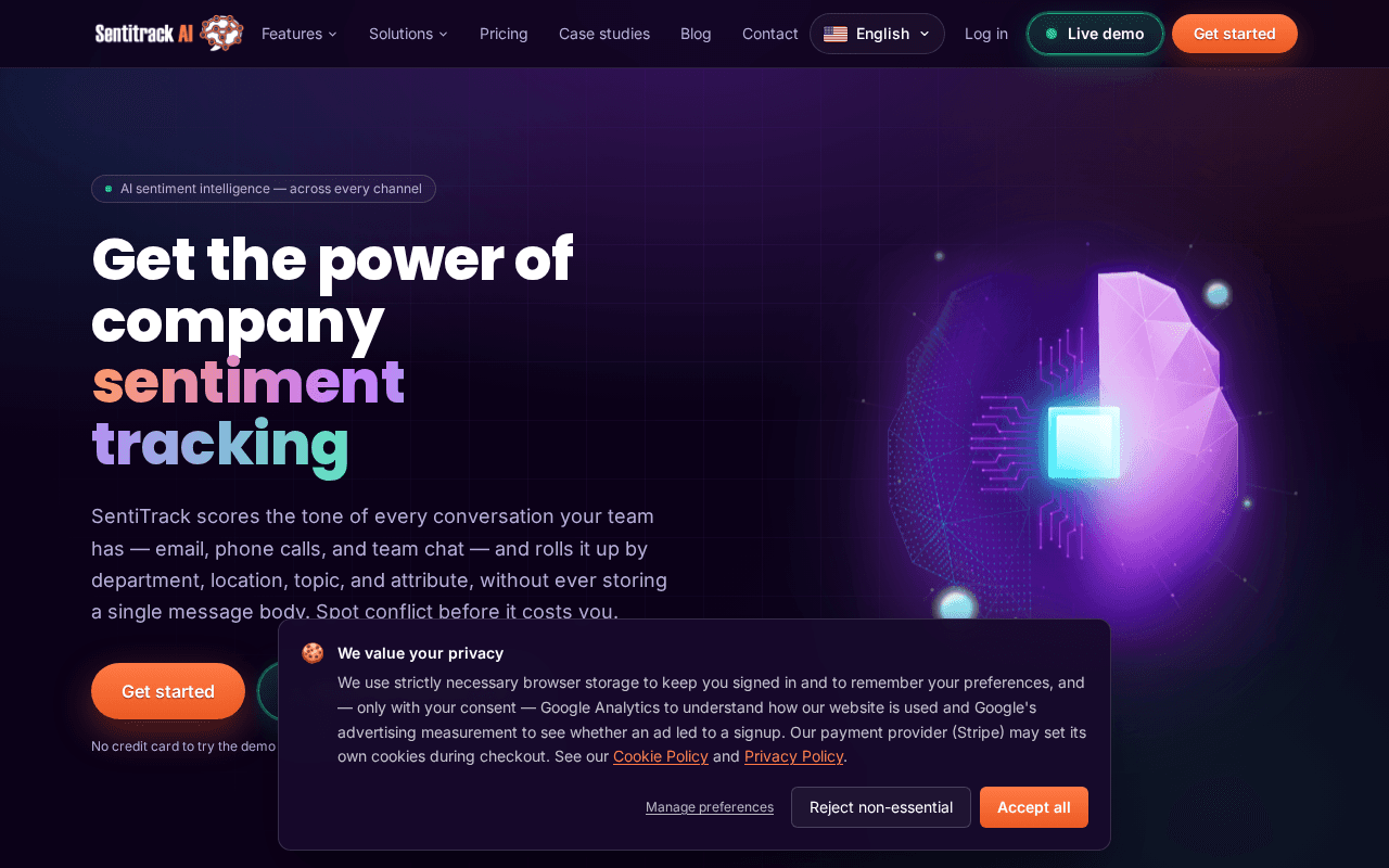 Screenshot of sentitrack.ai