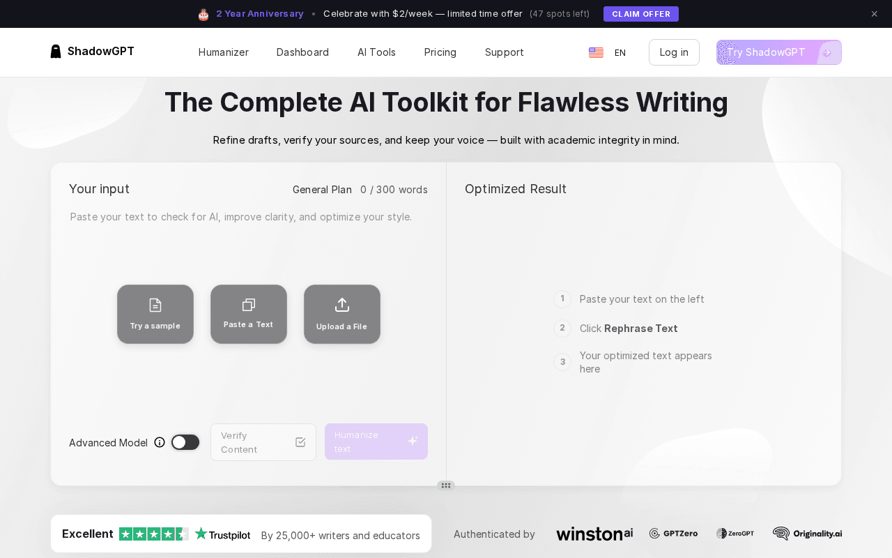 Screenshot of shadowgpt.ai
