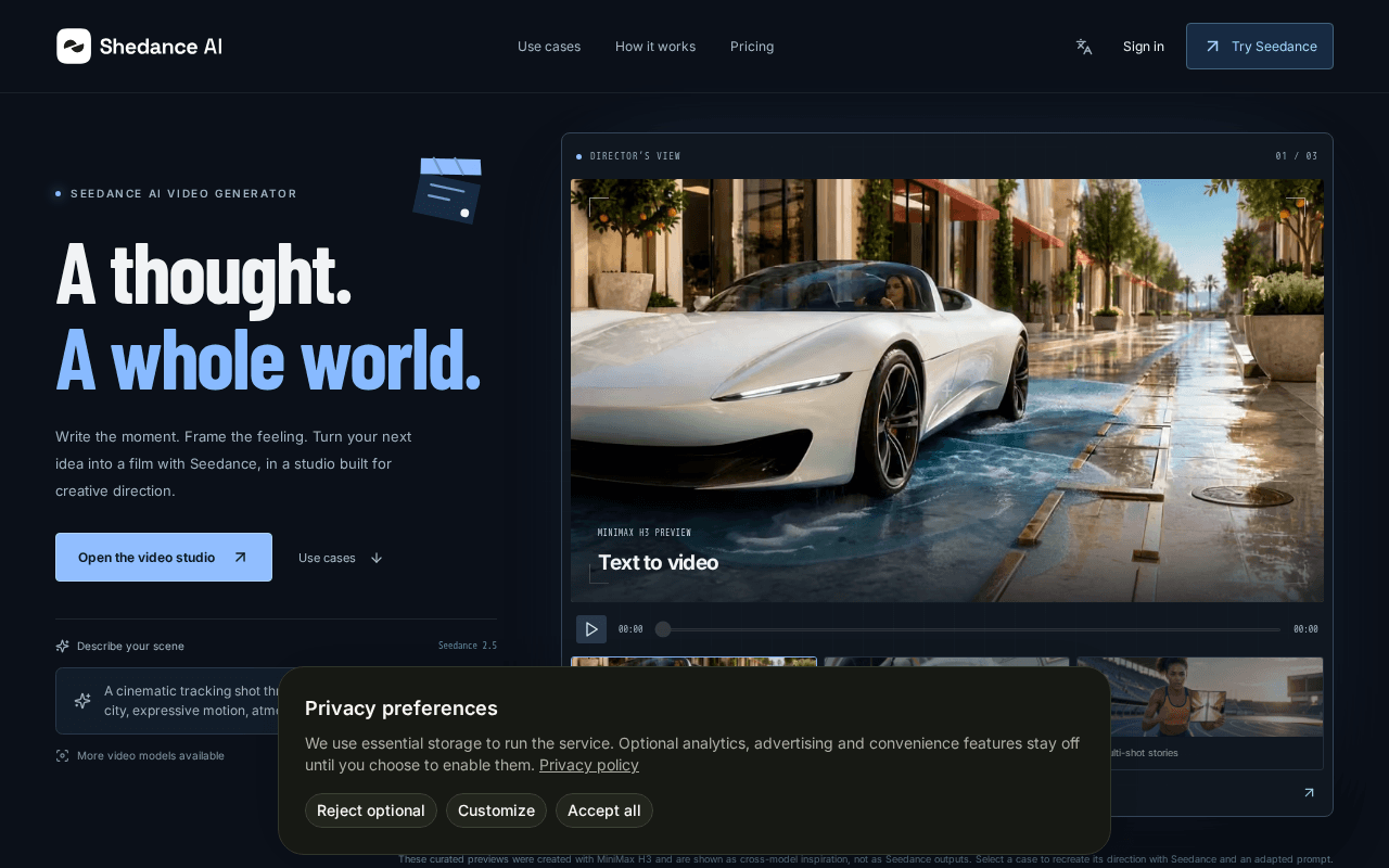 Screenshot of shedance.ai