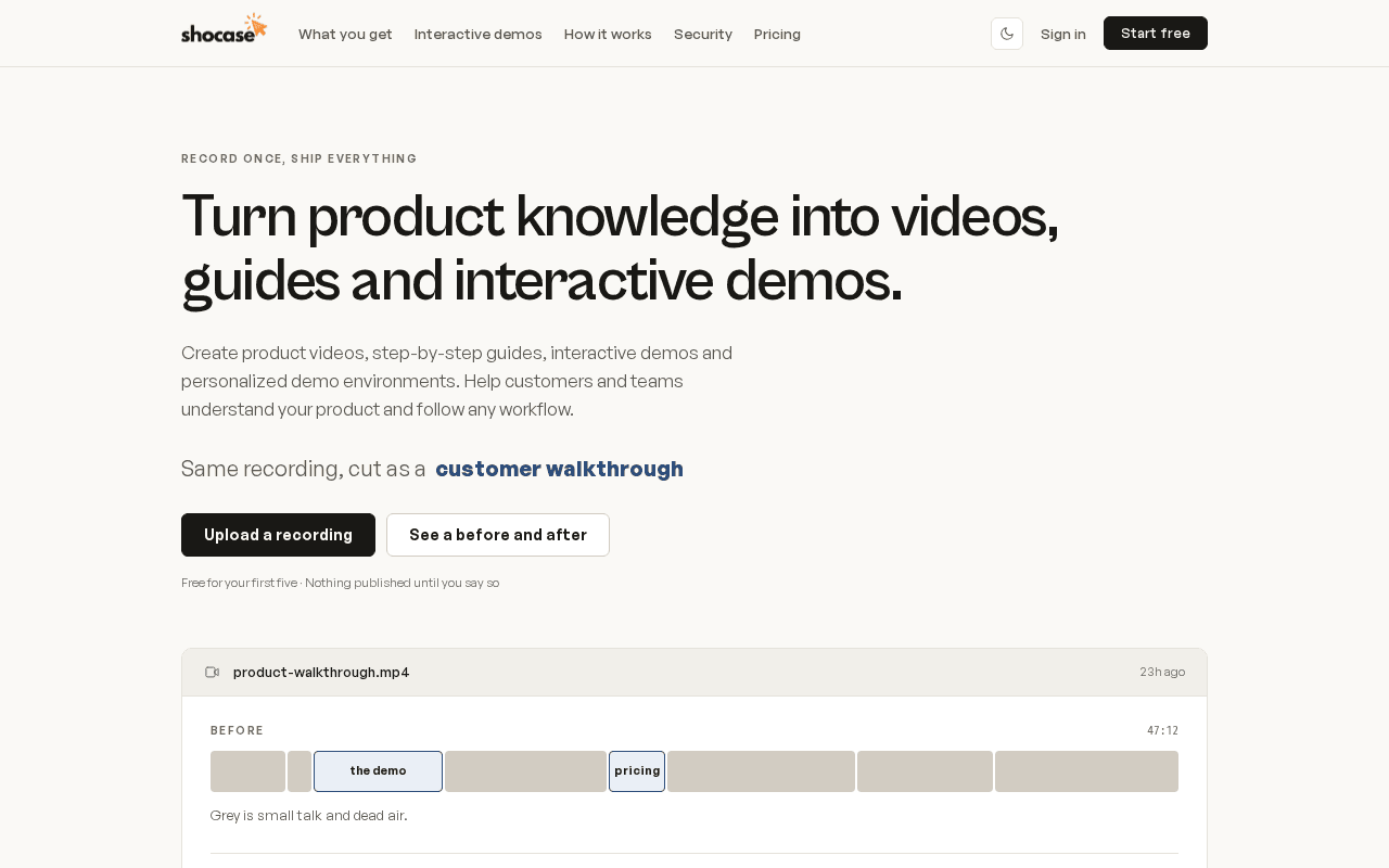 Screenshot of shocase.ai
