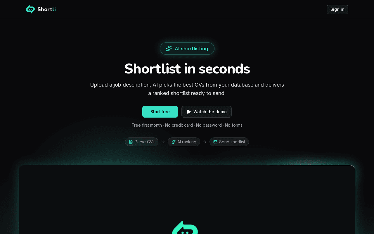 Screenshot of shortli.ai