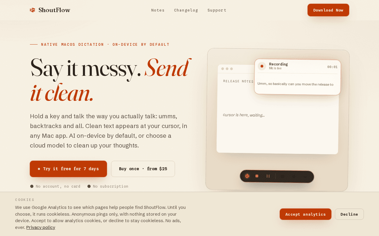 Screenshot of shoutflow.ai