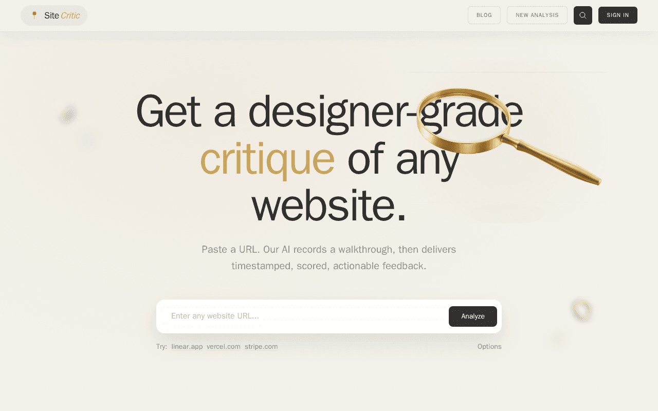 Screenshot of sitecritic.ai