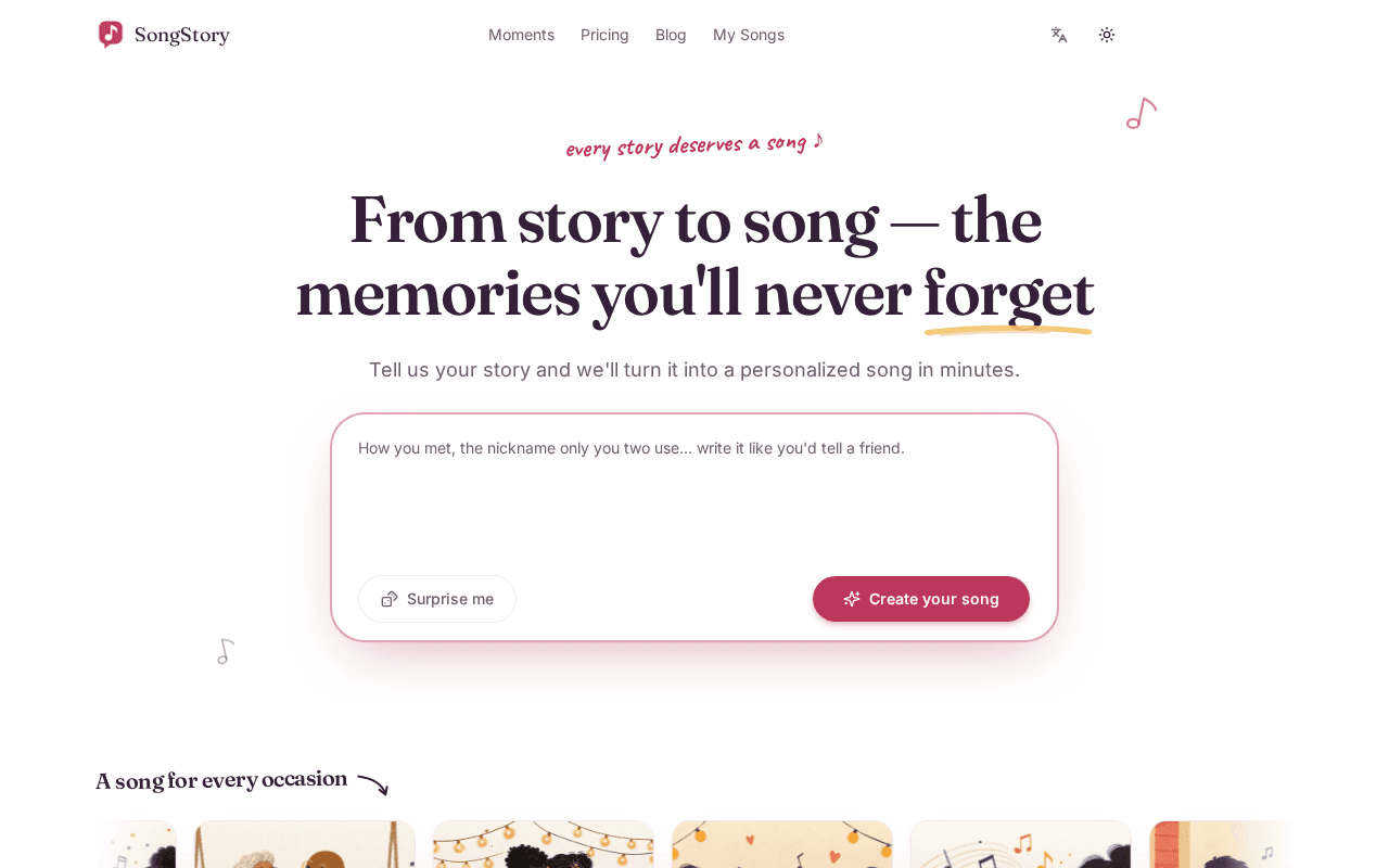 Screenshot of songstory.ai