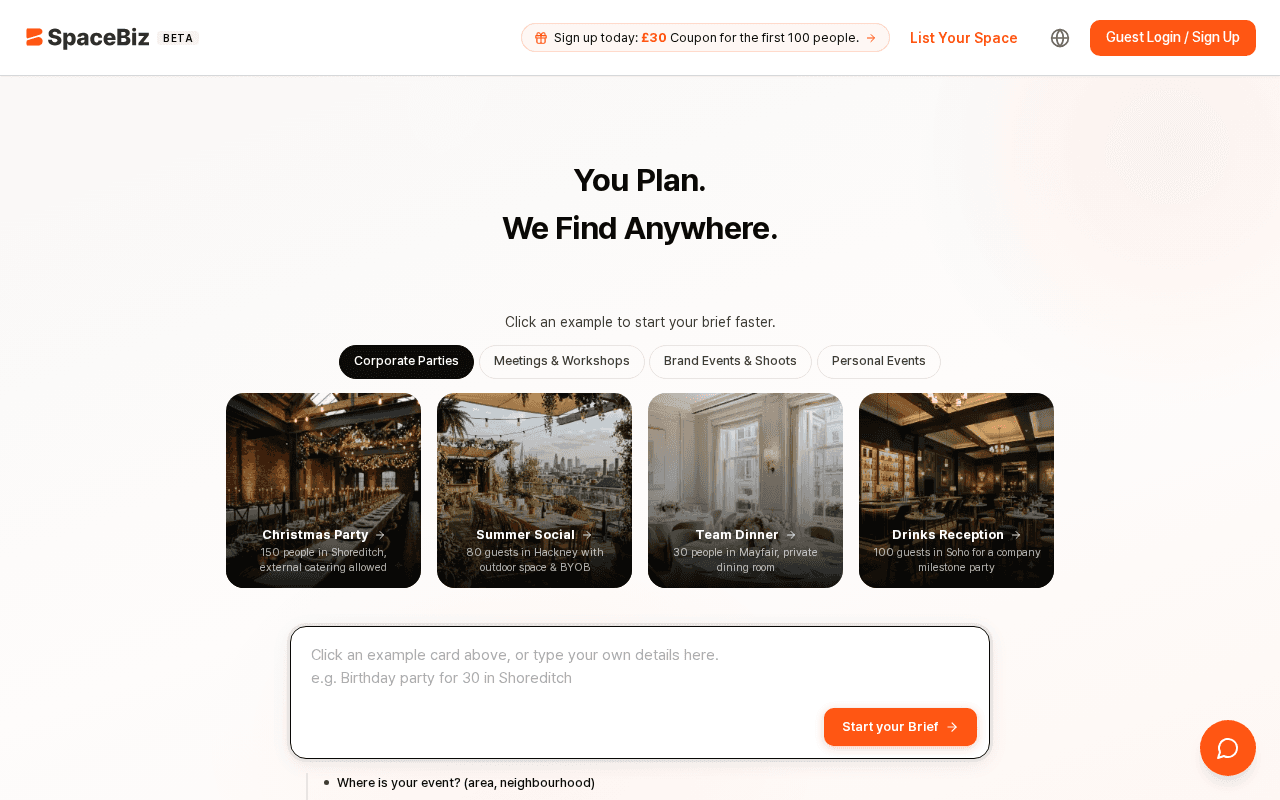 Screenshot of spacebiz.ai