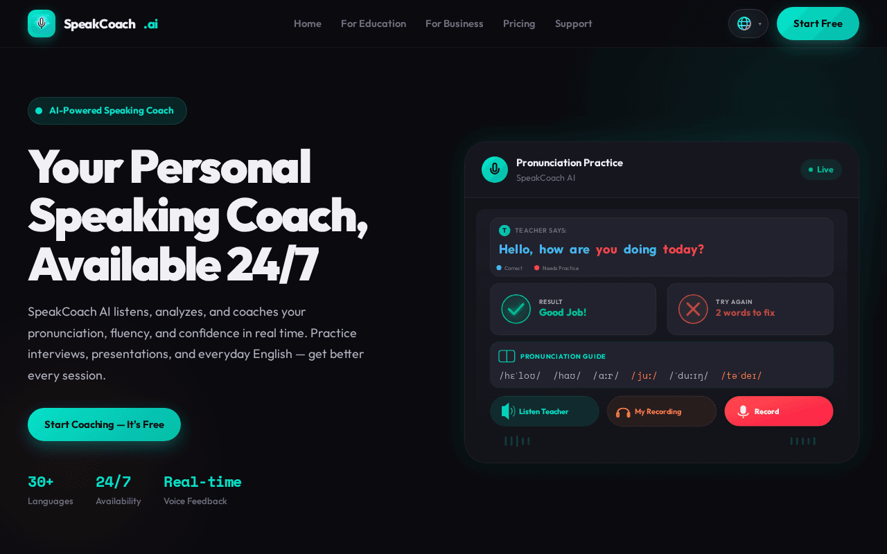 Screenshot of speakcoach.ai