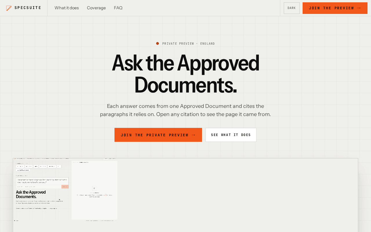 Screenshot of specsuite.ai