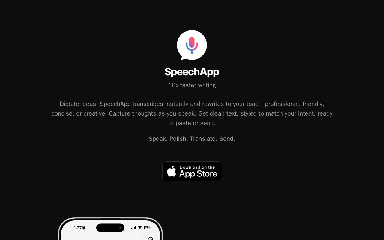 Screenshot of speechapp.ai