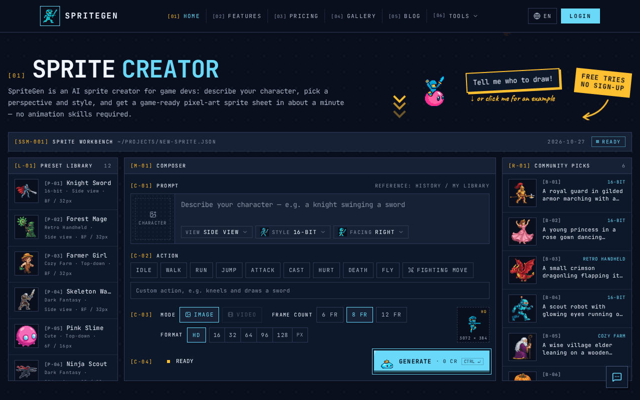 Screenshot of spritegen.ai