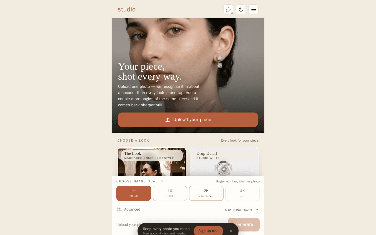 Screenshot of studioloya.ai