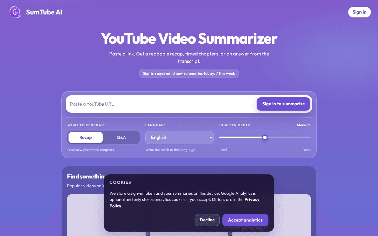 Screenshot of sumtube.ai