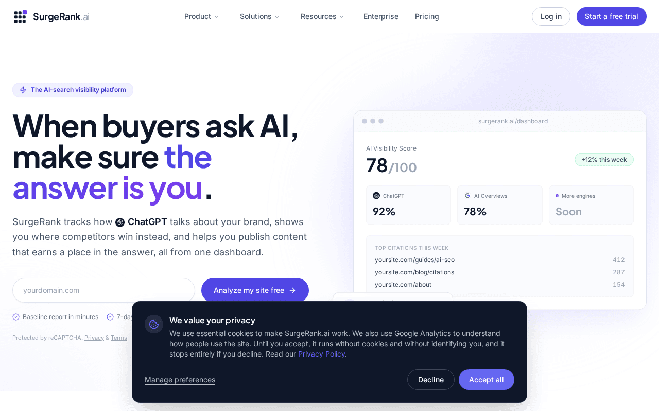 Screenshot of surgerank.ai