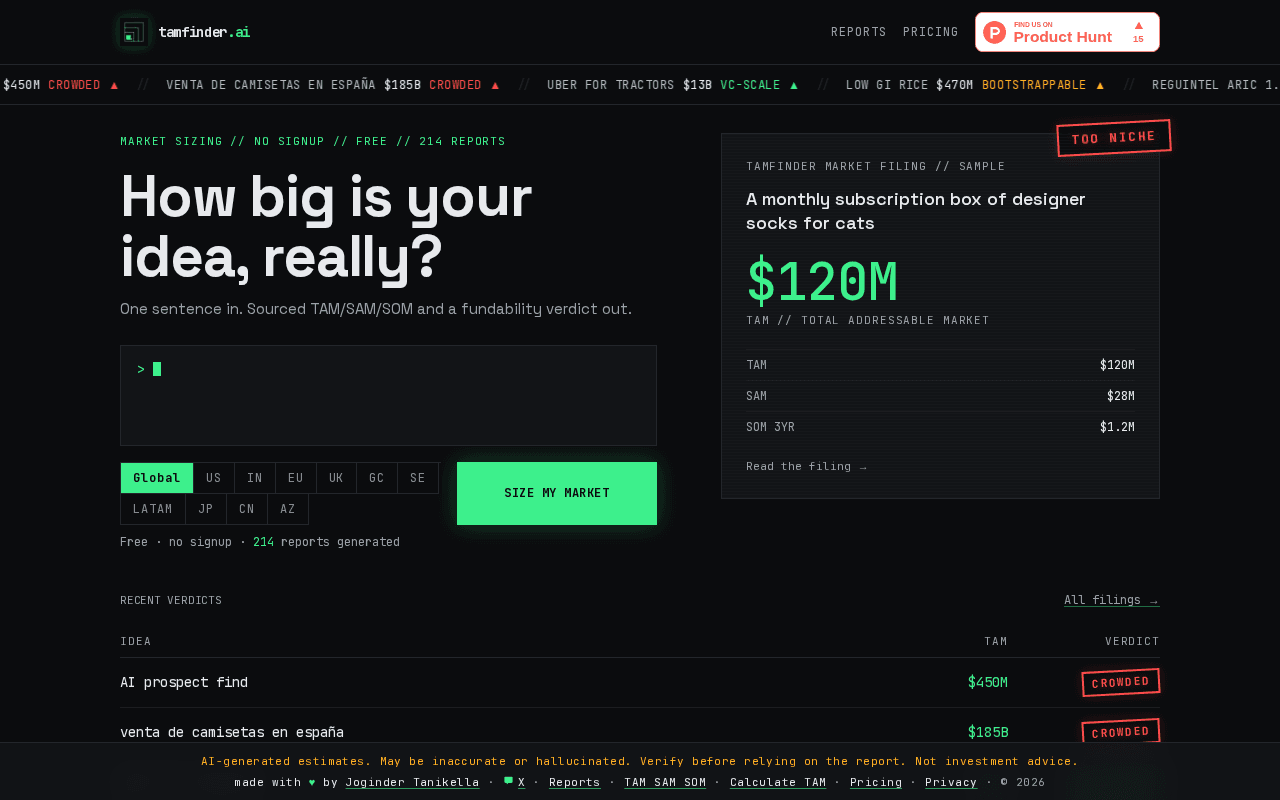 Screenshot of tamfinder.ai