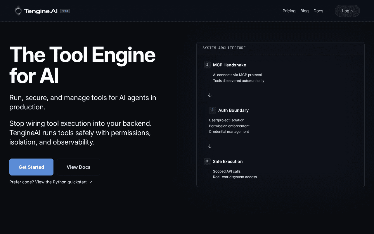 Screenshot of tengine.ai