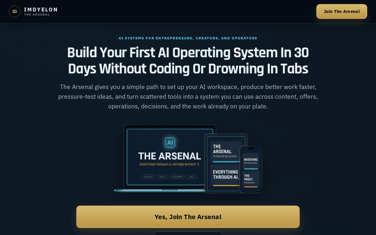 Screenshot of thearsenal.ai