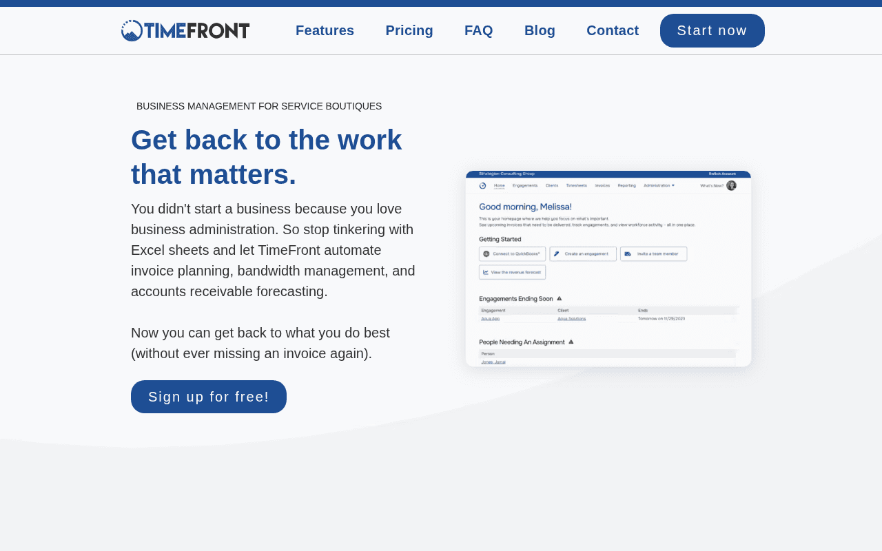 Screenshot of timefront.ai