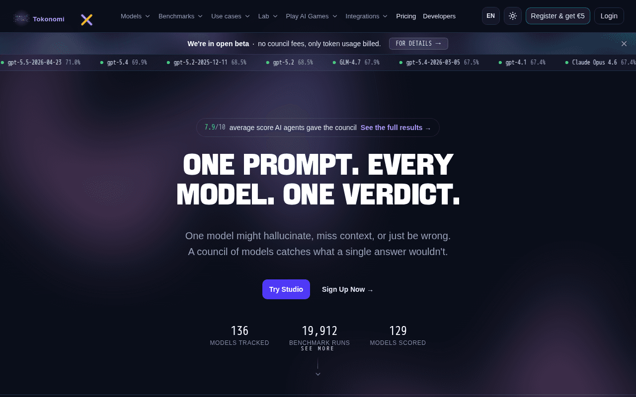 Screenshot of tokonomix.ai
