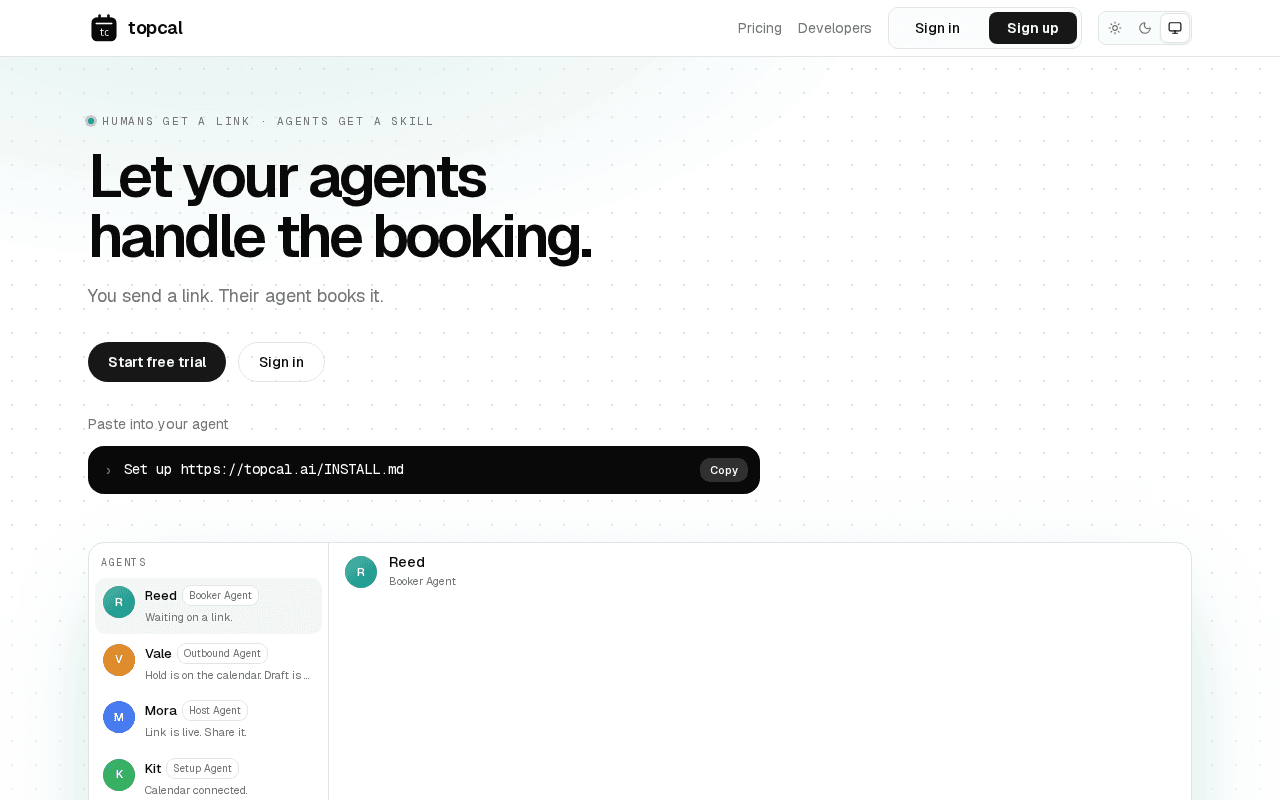 Screenshot of topcal.ai