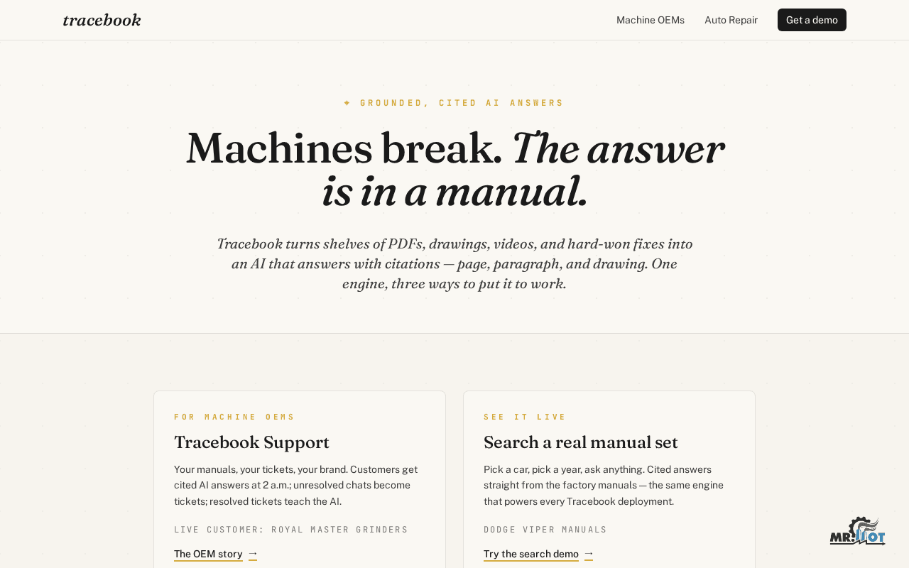 Screenshot of tracebook.ai