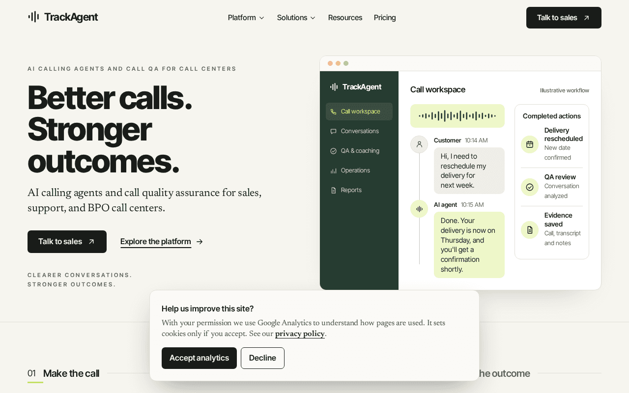 Screenshot of trackagent.ai