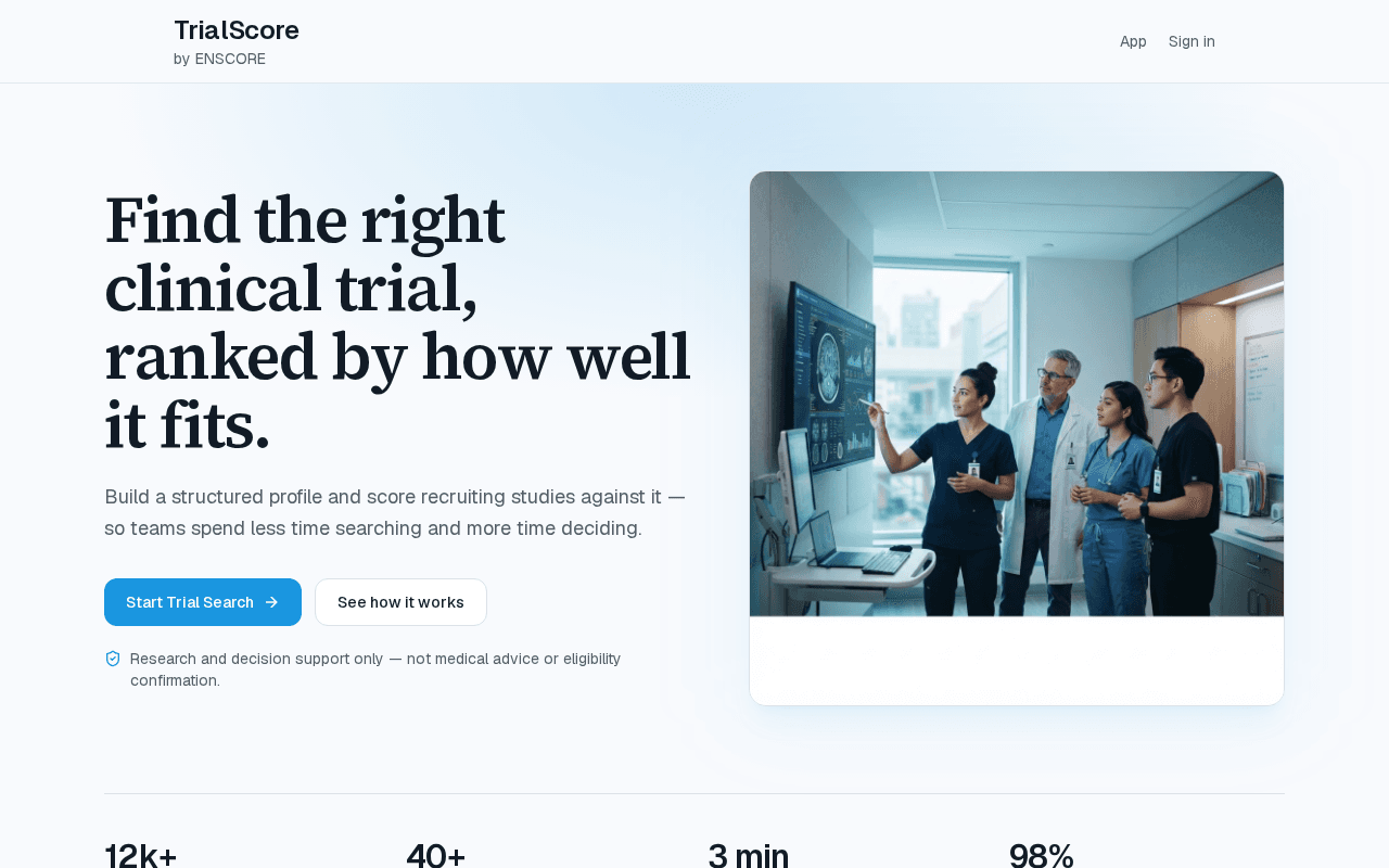 Screenshot of trialscore.ai