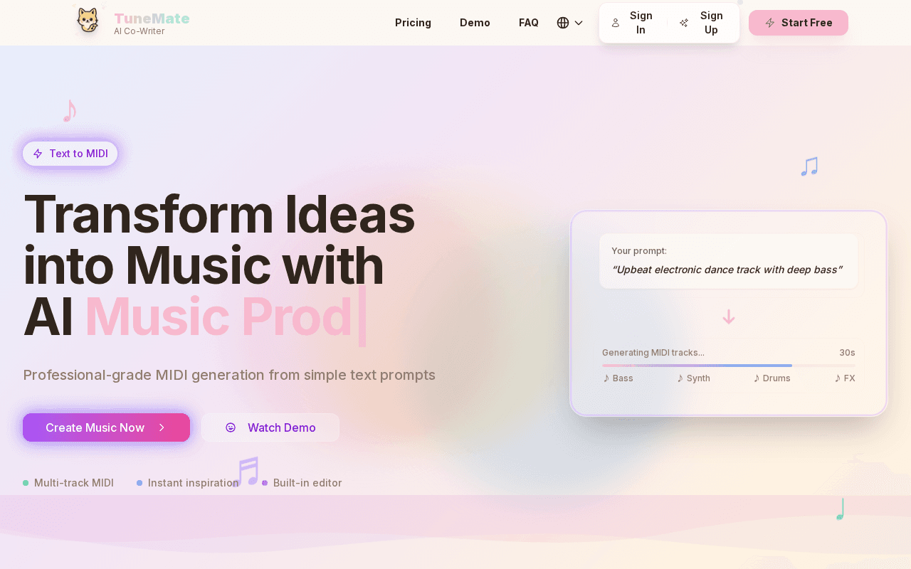 Screenshot of tunemate.ai