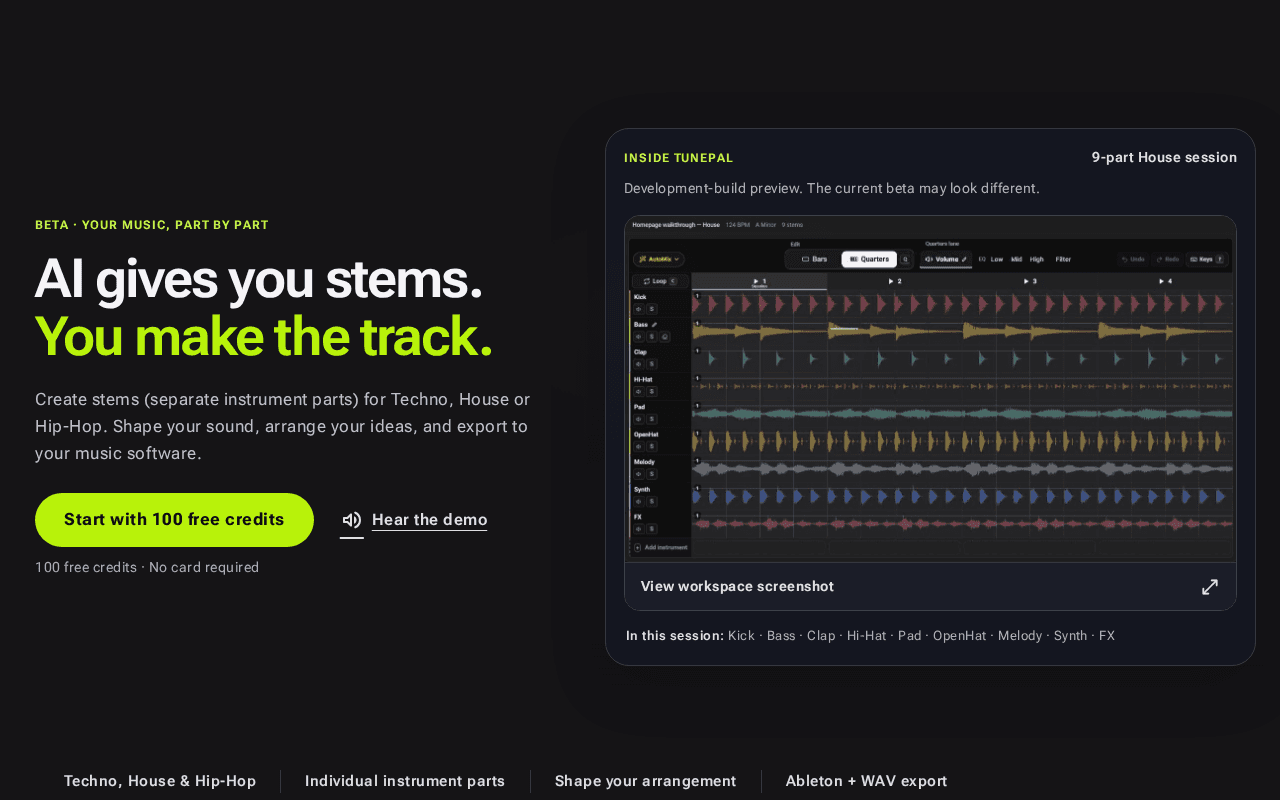 Screenshot of tunepal.ai