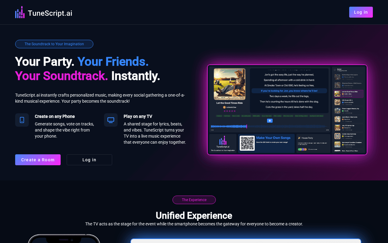 Screenshot of tunescript.ai