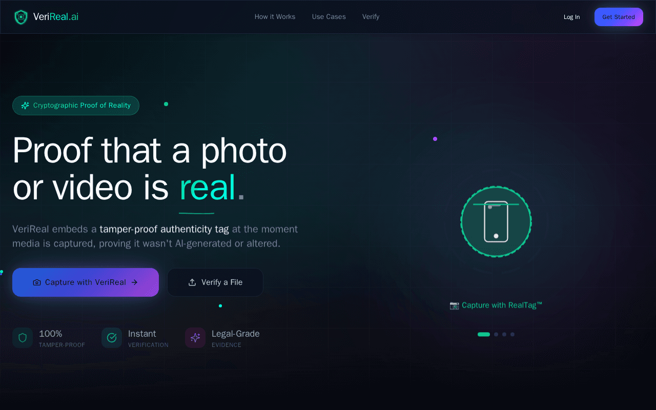 Screenshot of verireal.ai