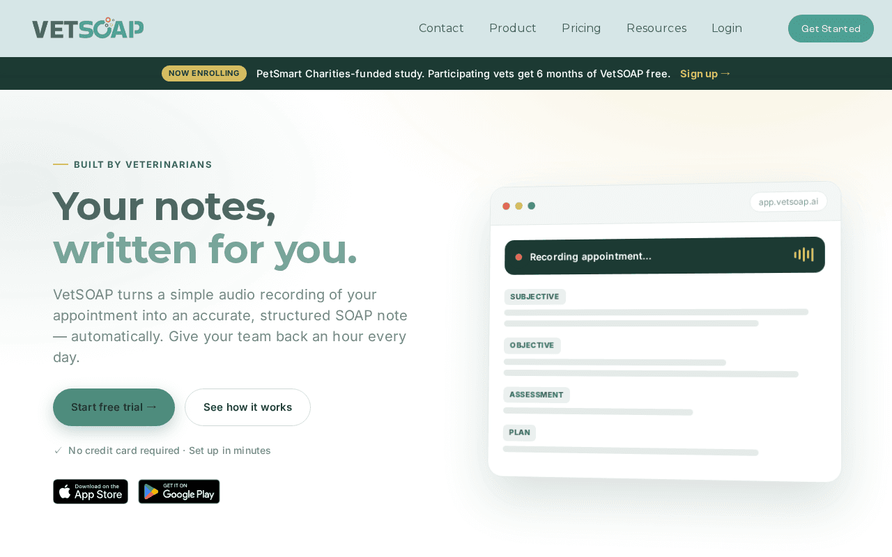 Screenshot of vetsoap.ai