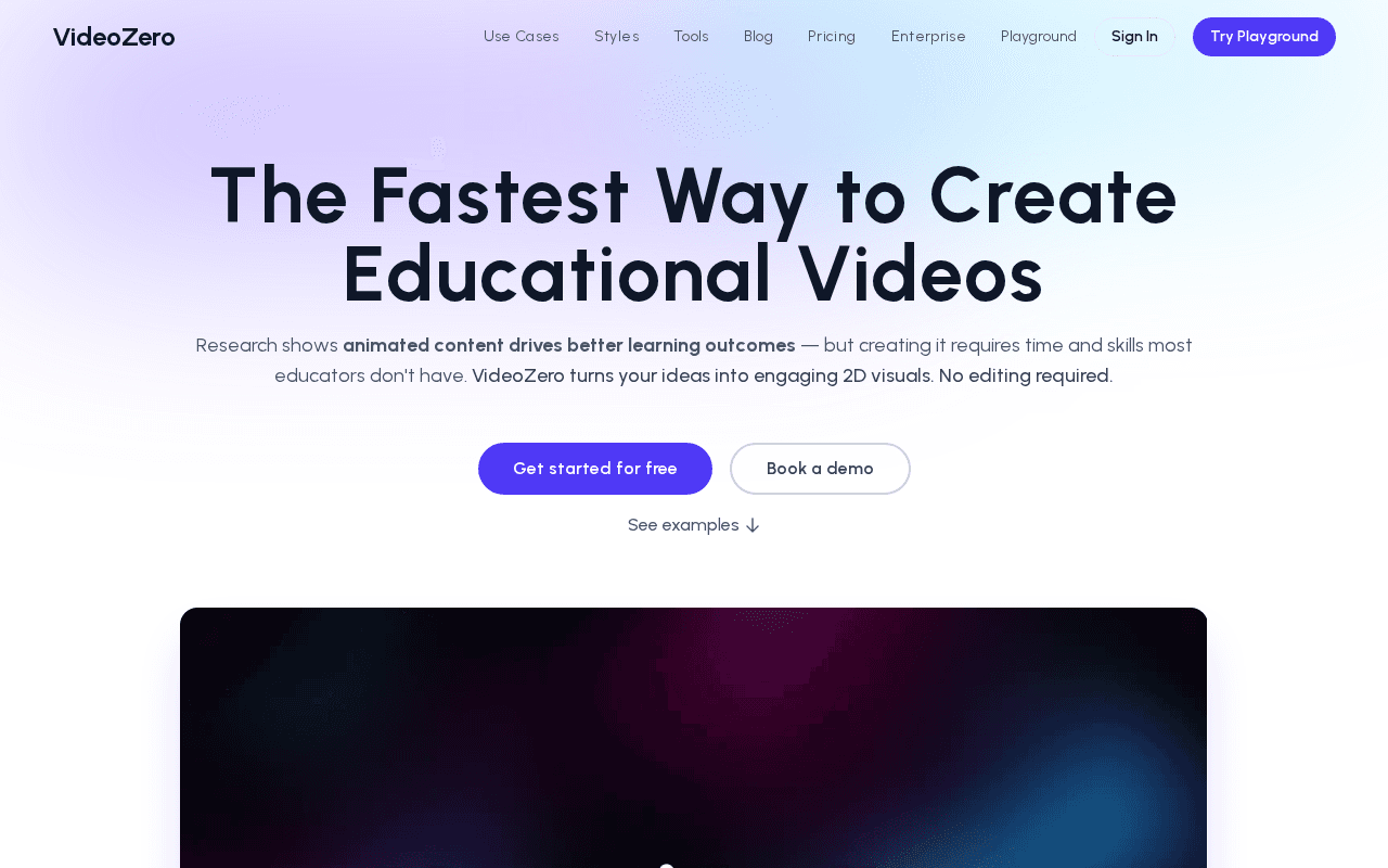 Screenshot of videozero.ai