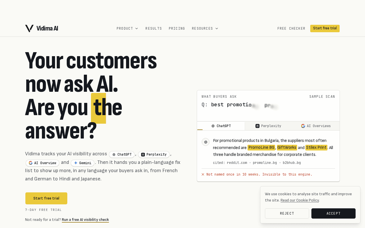 Screenshot of vidima.ai