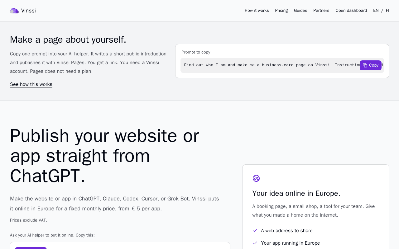 Screenshot of vinssi.ai