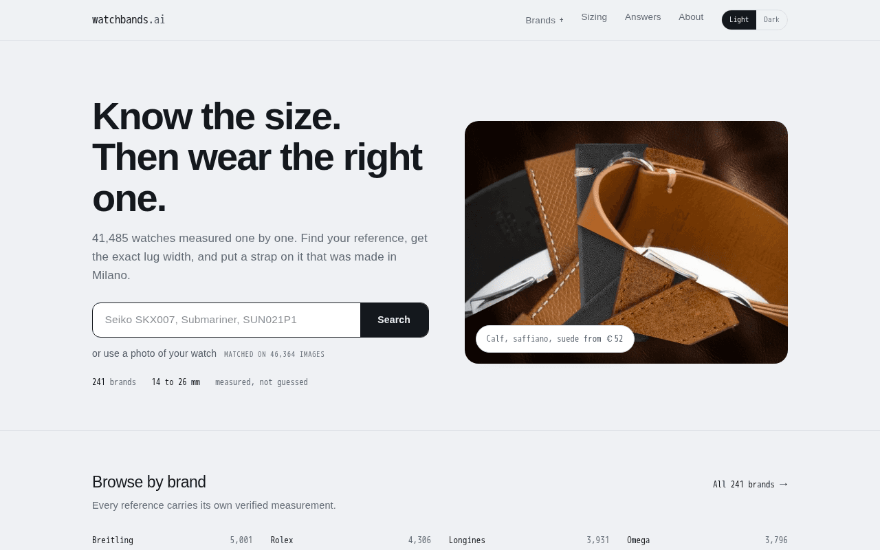 Screenshot of watchbands.ai