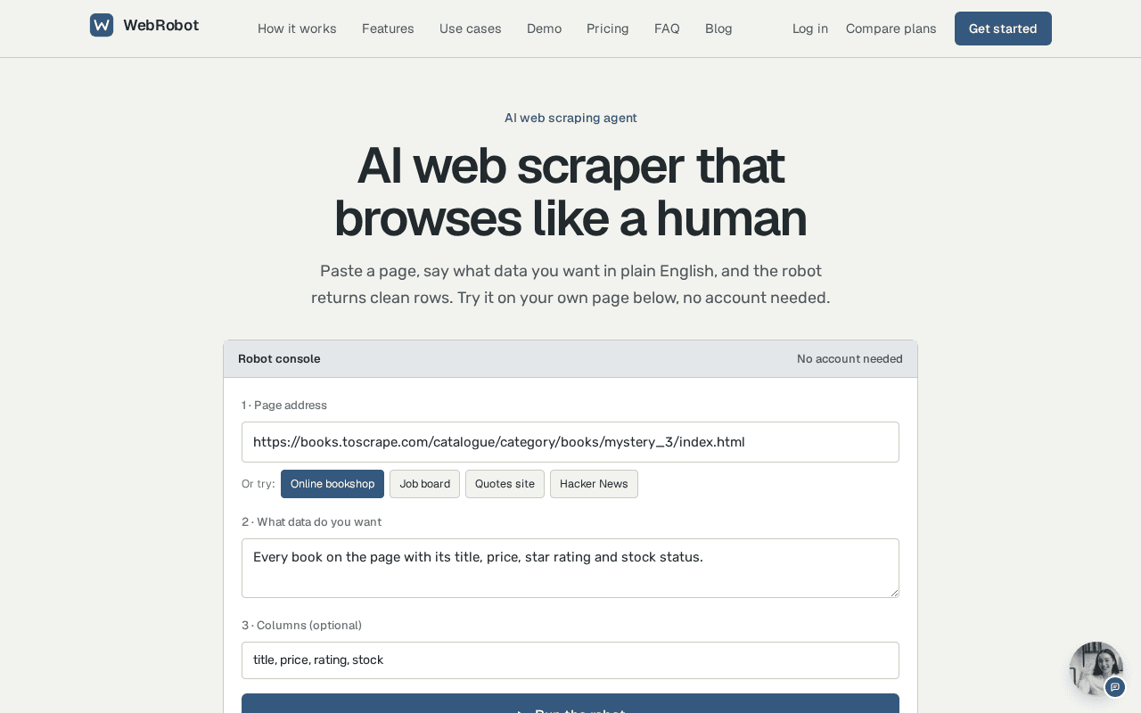 Screenshot of webrobot.ai