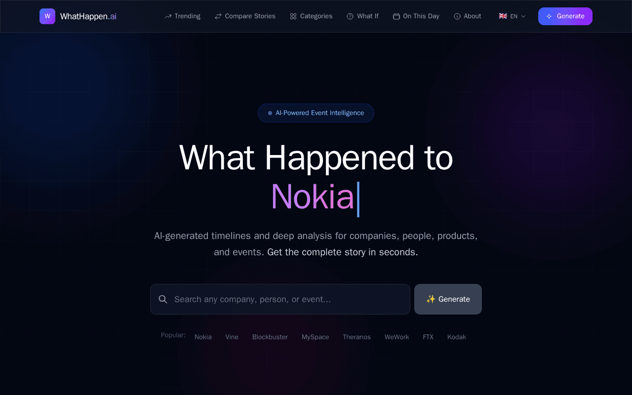 Screenshot of whathappen.ai