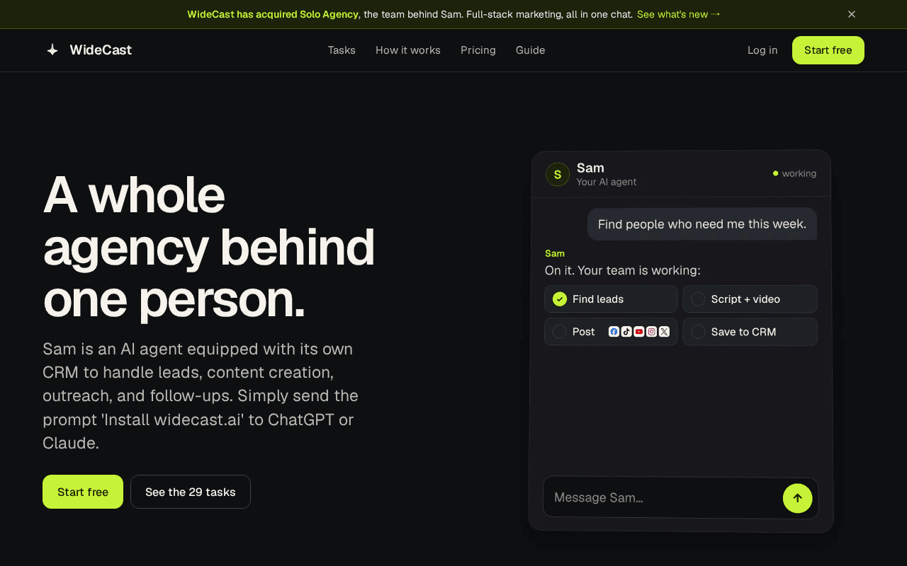 Screenshot of widecast.ai