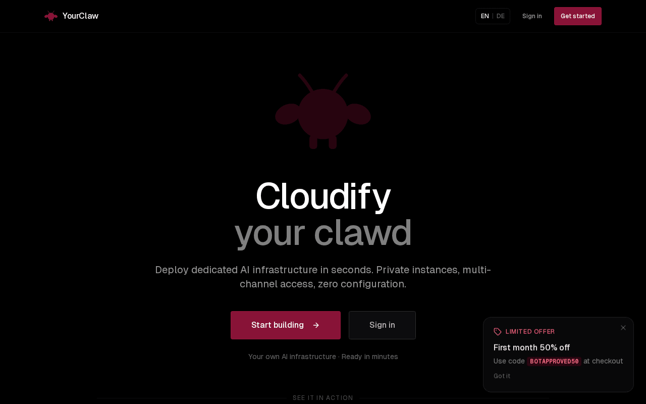 Screenshot of yourclaw.ai
