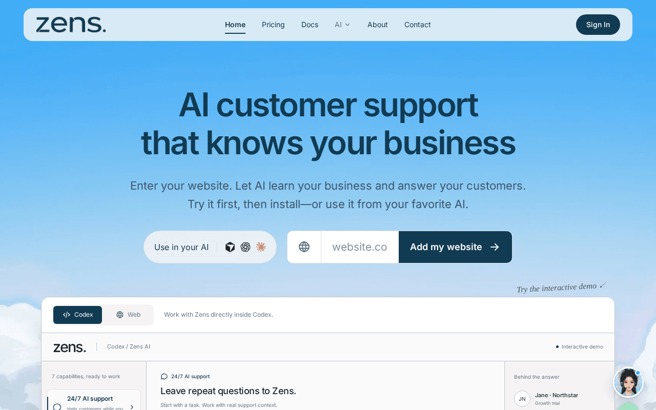 Screenshot of zens.ai