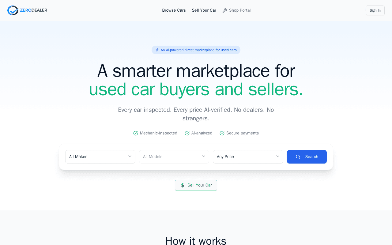 Screenshot of zerodealer.ai