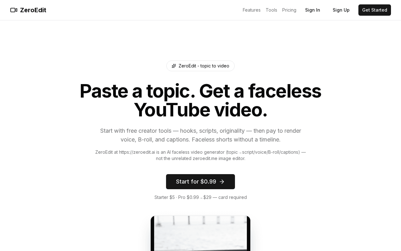 Screenshot of zeroedit.ai