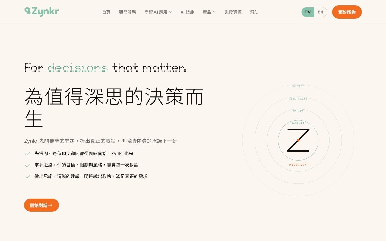 Screenshot of zynkr.ai