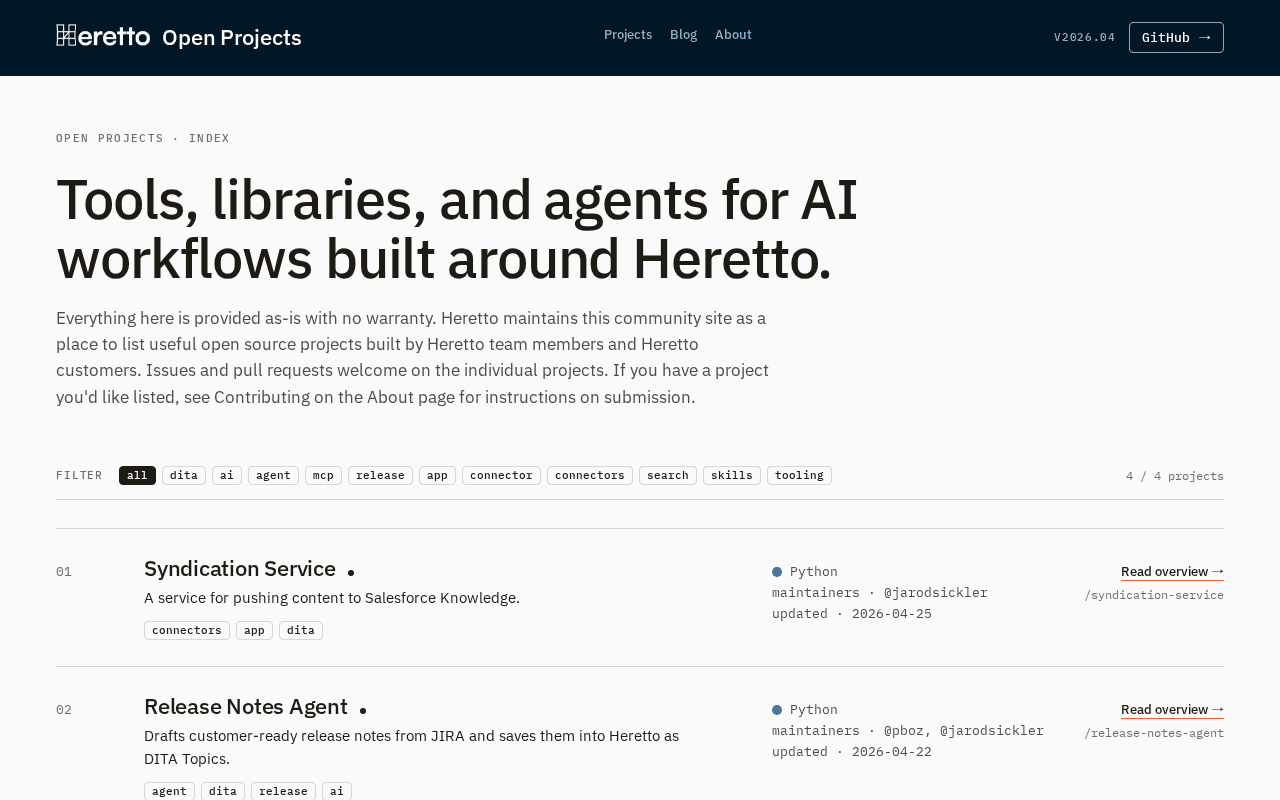 Screenshot of herettoopenprojects.ai