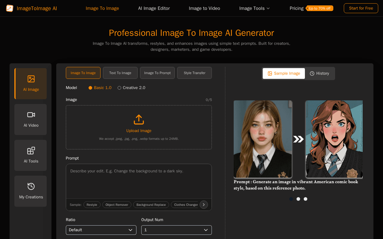 Screenshot of image-to-image.ai