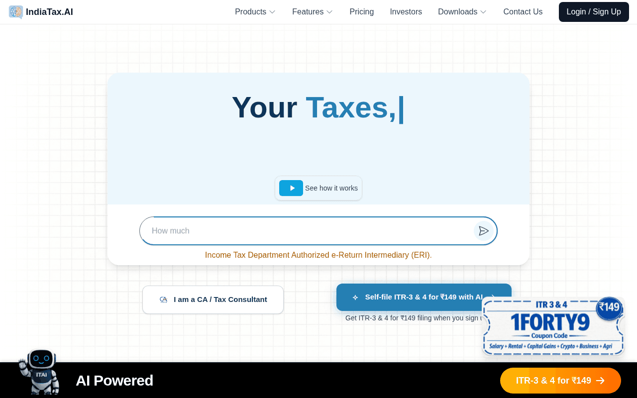 Screenshot of indiatax.ai