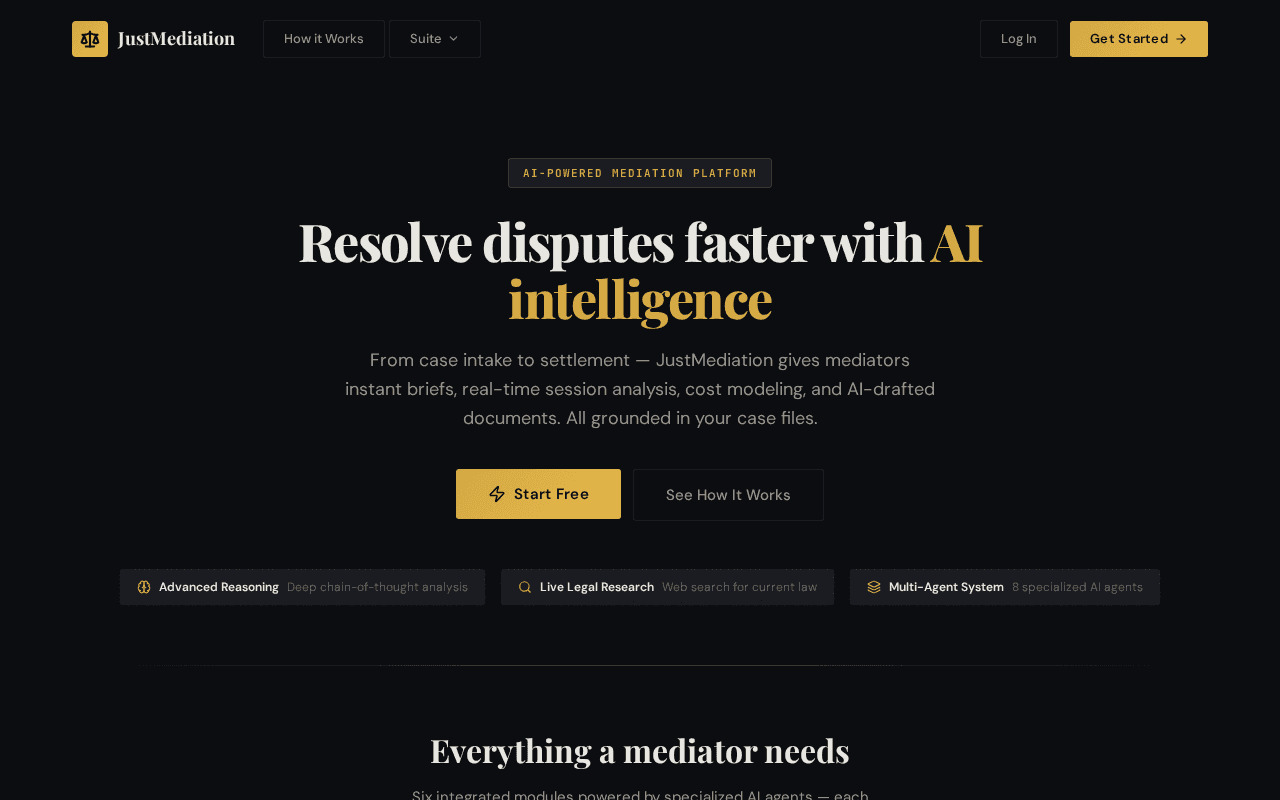 Screenshot of justmediation.ai