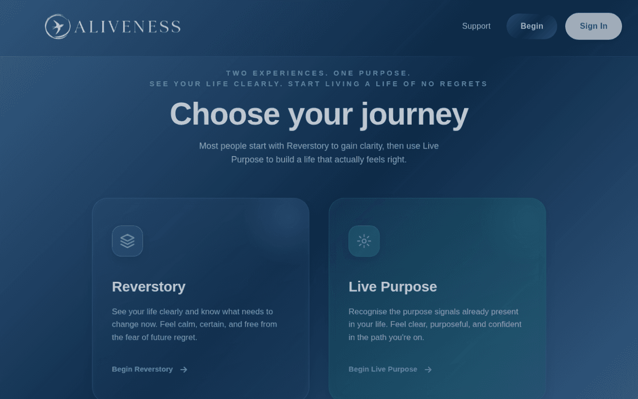 Screenshot of livepurpose.ai