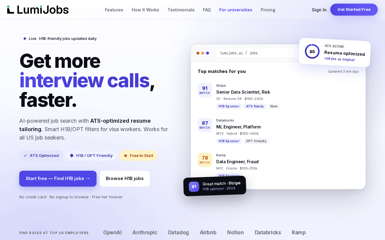 Screenshot of lumijobs.ai