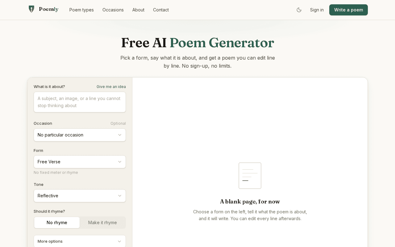 Screenshot of poemly.ai