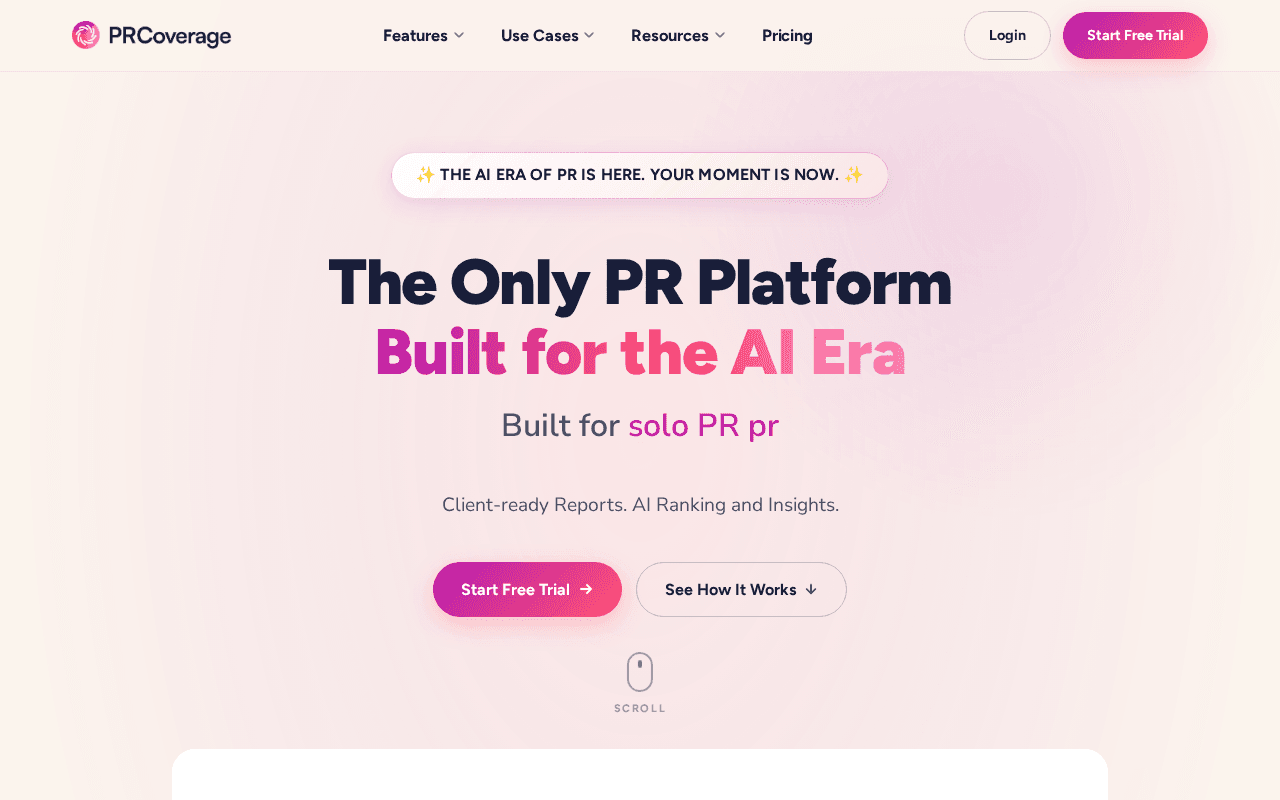 Screenshot of prcoverage.ai